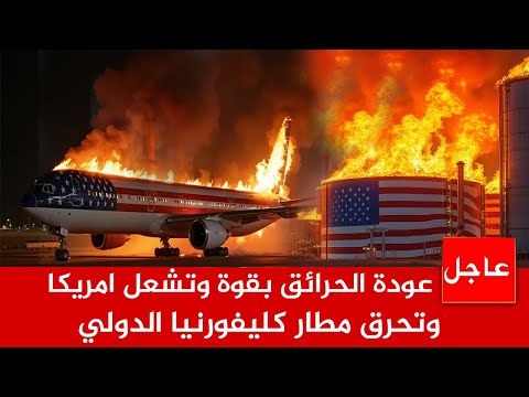 عاجل الآن🚨عودة الحرائق بقوة وأعاصير نارية جديدة تشعل مطار كليفورنيا الدولي وحالة إستنفار  في امريكا